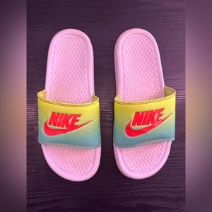 Neon Nike Slides